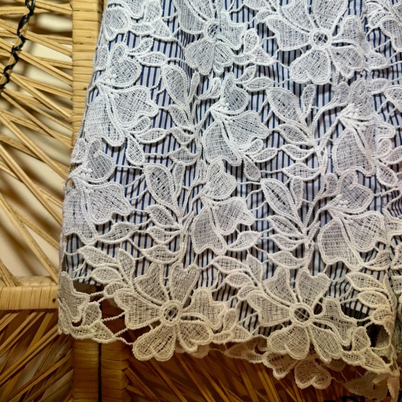 Adiva Striped Blue Floral Lace Overlay Shorts - Picture 2 of 4
